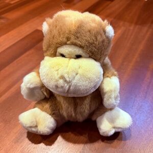 Outrageous! Monkey Hand Puppet 2002 Brown Tan Plush 9” 8946 Soft Stuffed Animal